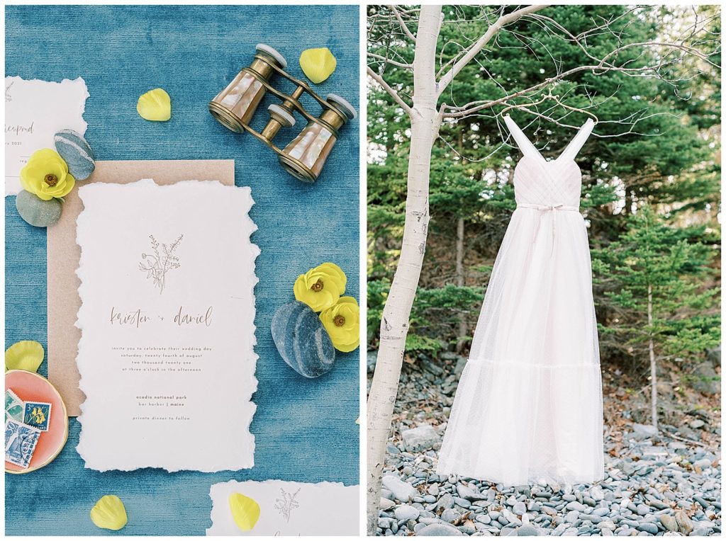 wedding dress and bridal details in Maine