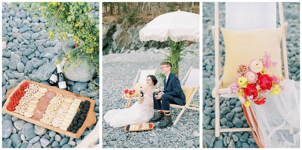 floral and food detail photos at Maine elopement