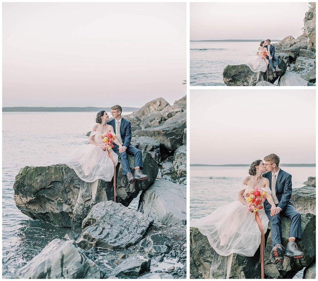 bride and groom photos by Maine elopement photographer
