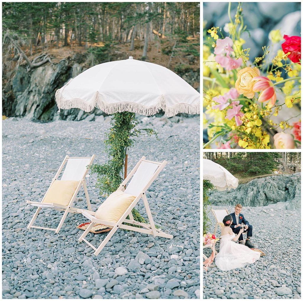 details of chairs and flowers at Maine elopement