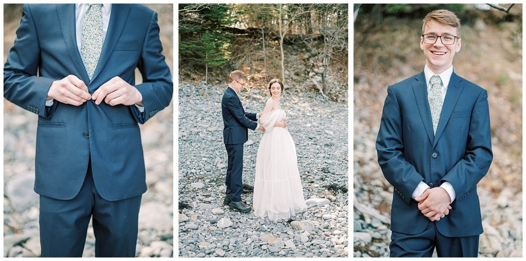 groom getting ready photos at Maine elopement