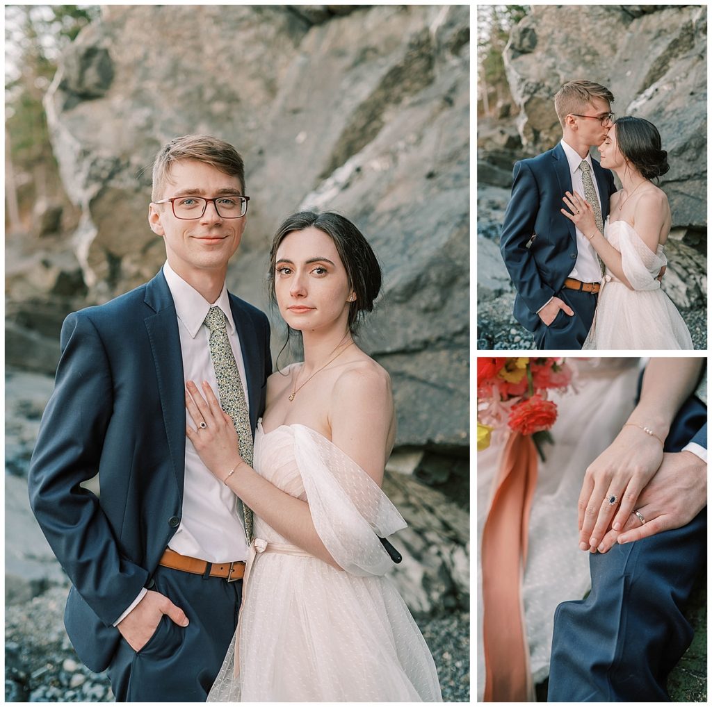 wedding portraits of bride and groom in Maine