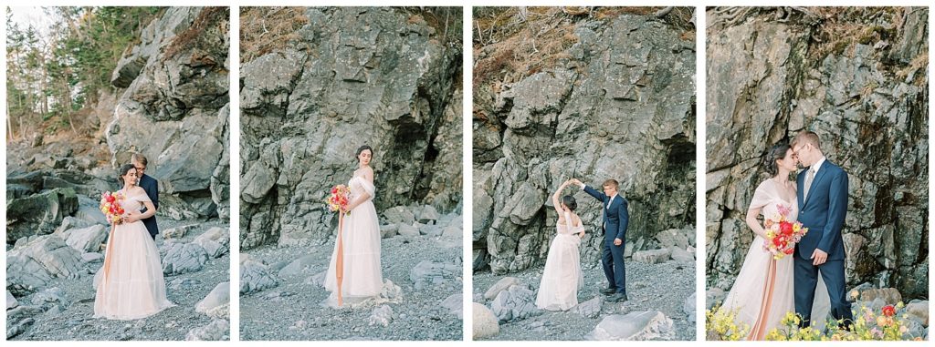 Maine elopement wedding portraits at beach