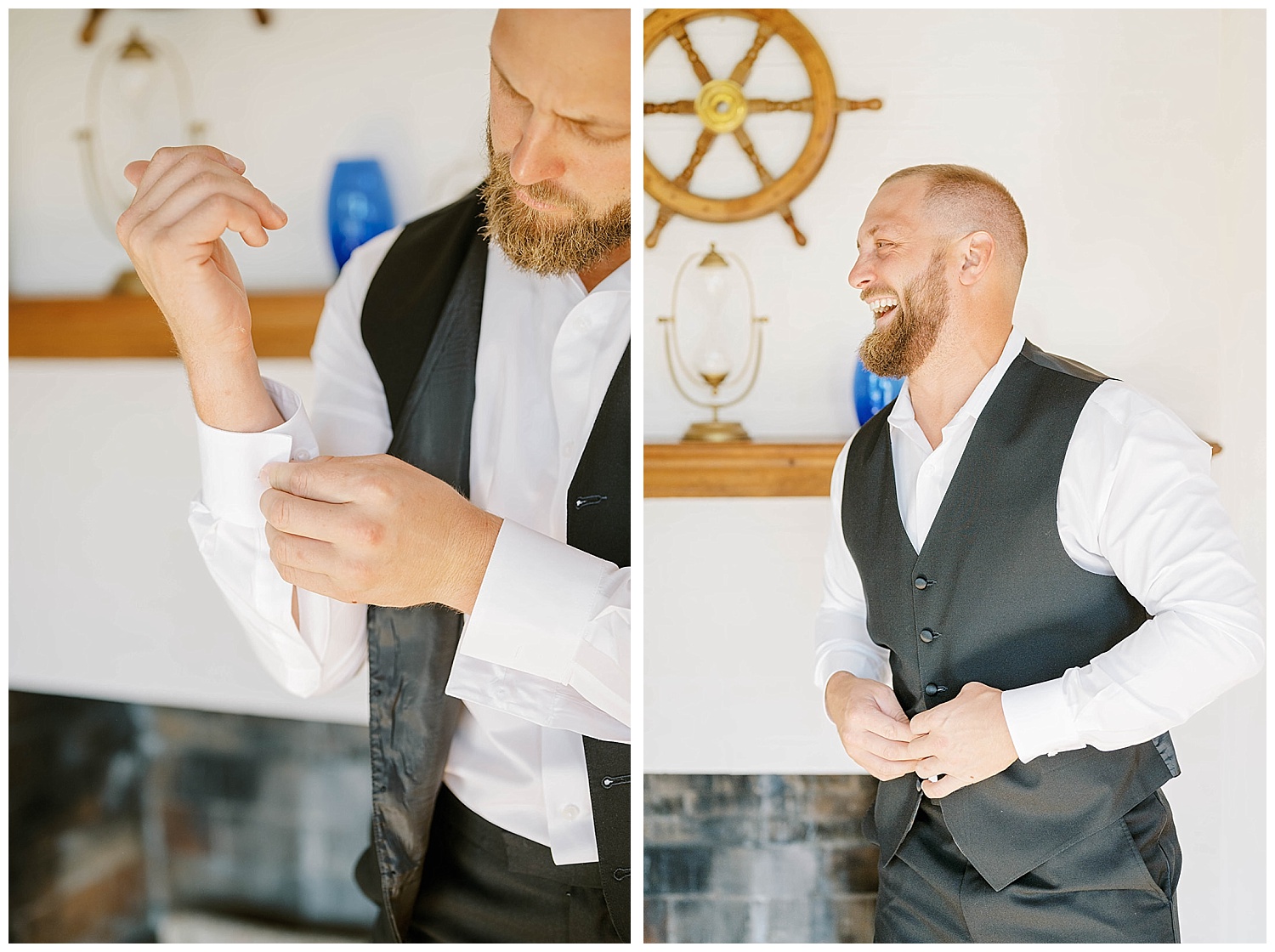 groom getting ready and adjusting buttons