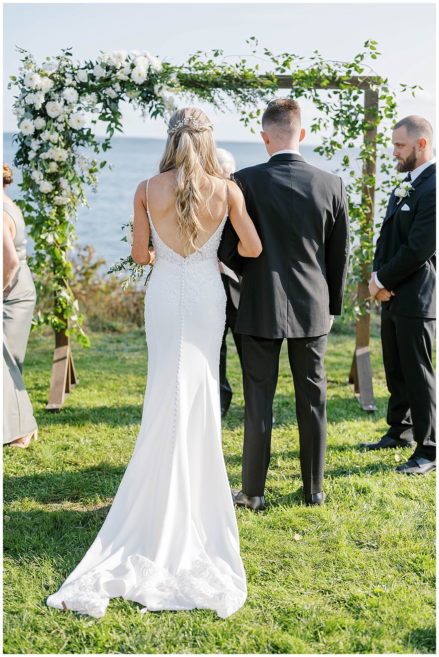 back of bride's dress at altar