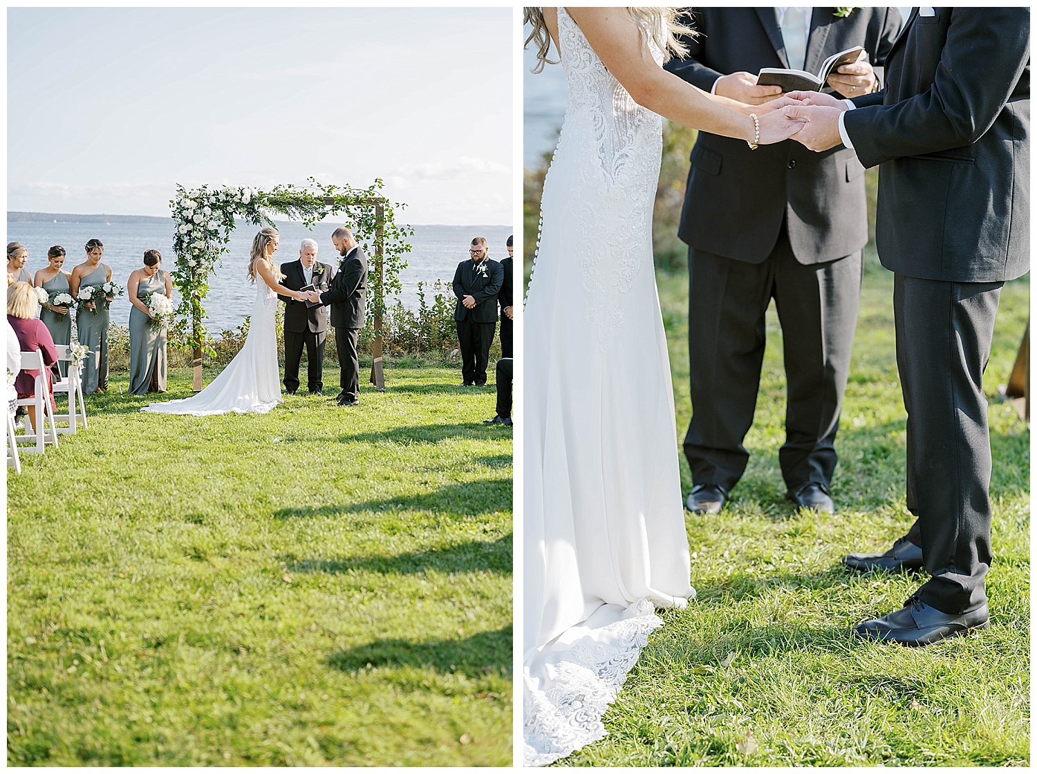 bride and groom geetting married at portside manor in maine