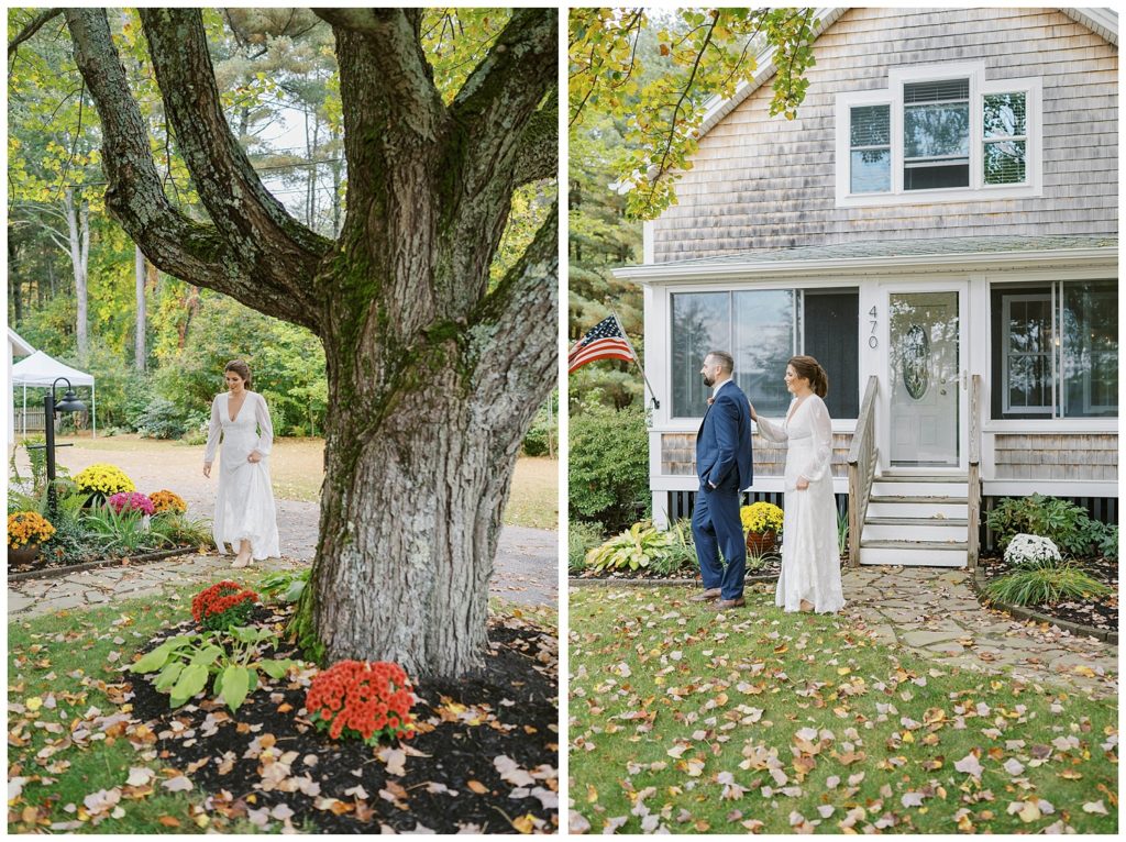 first look at maine wedding outside
