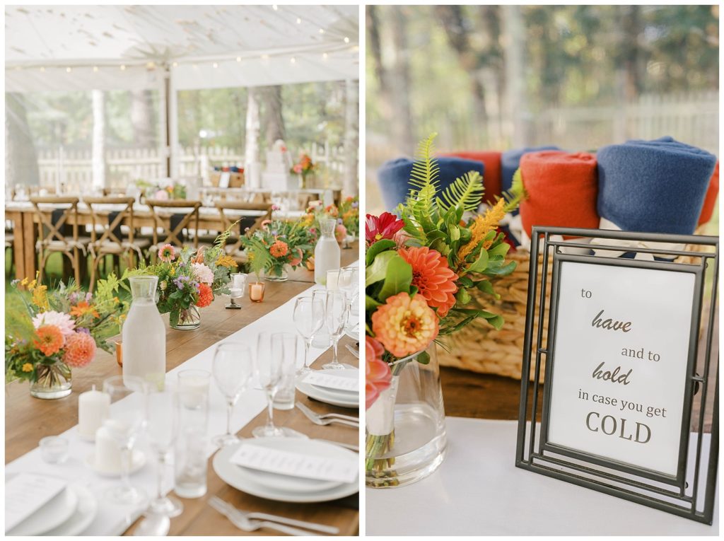 reception details at outdoor wedding in Maine