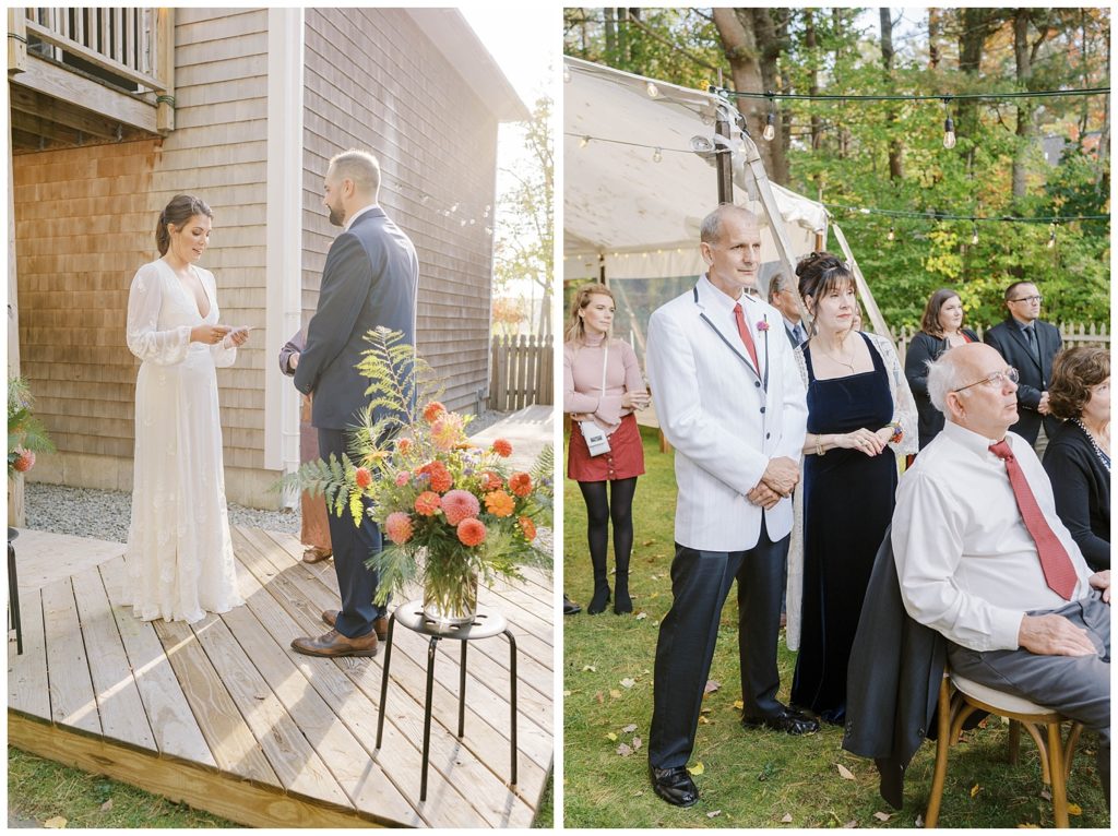 bride reading vows during wedding ceremony in Maine