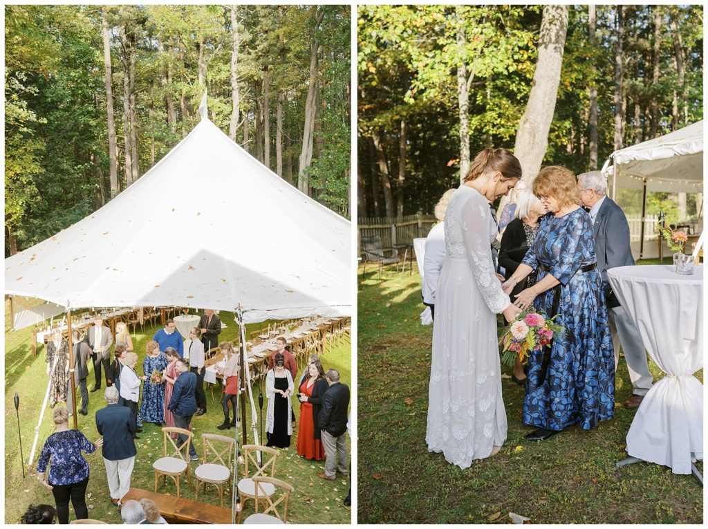 wedding guests at outdoor reception at Maine wedding