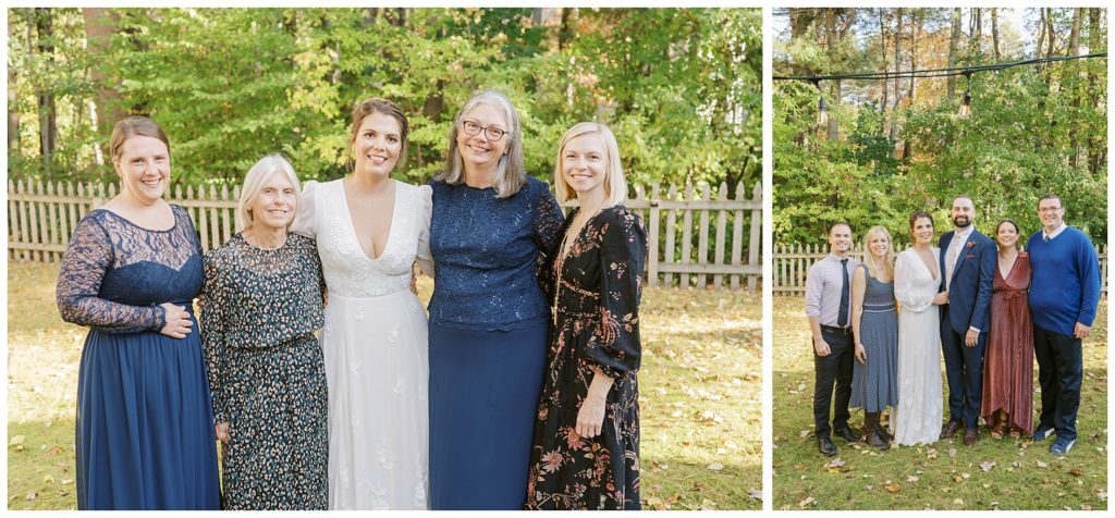 bride posing with wedding guests in Maine