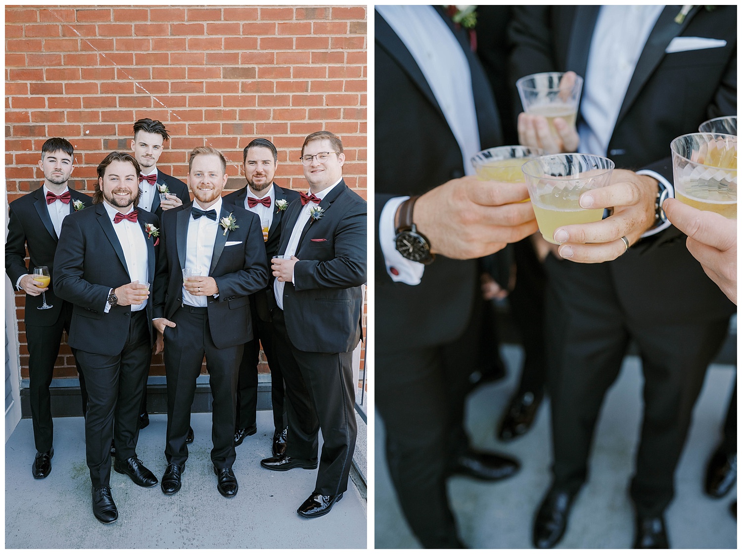 groomsmen toasting together 