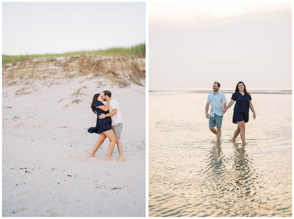 couple walking in the water at Cape Cod engagement