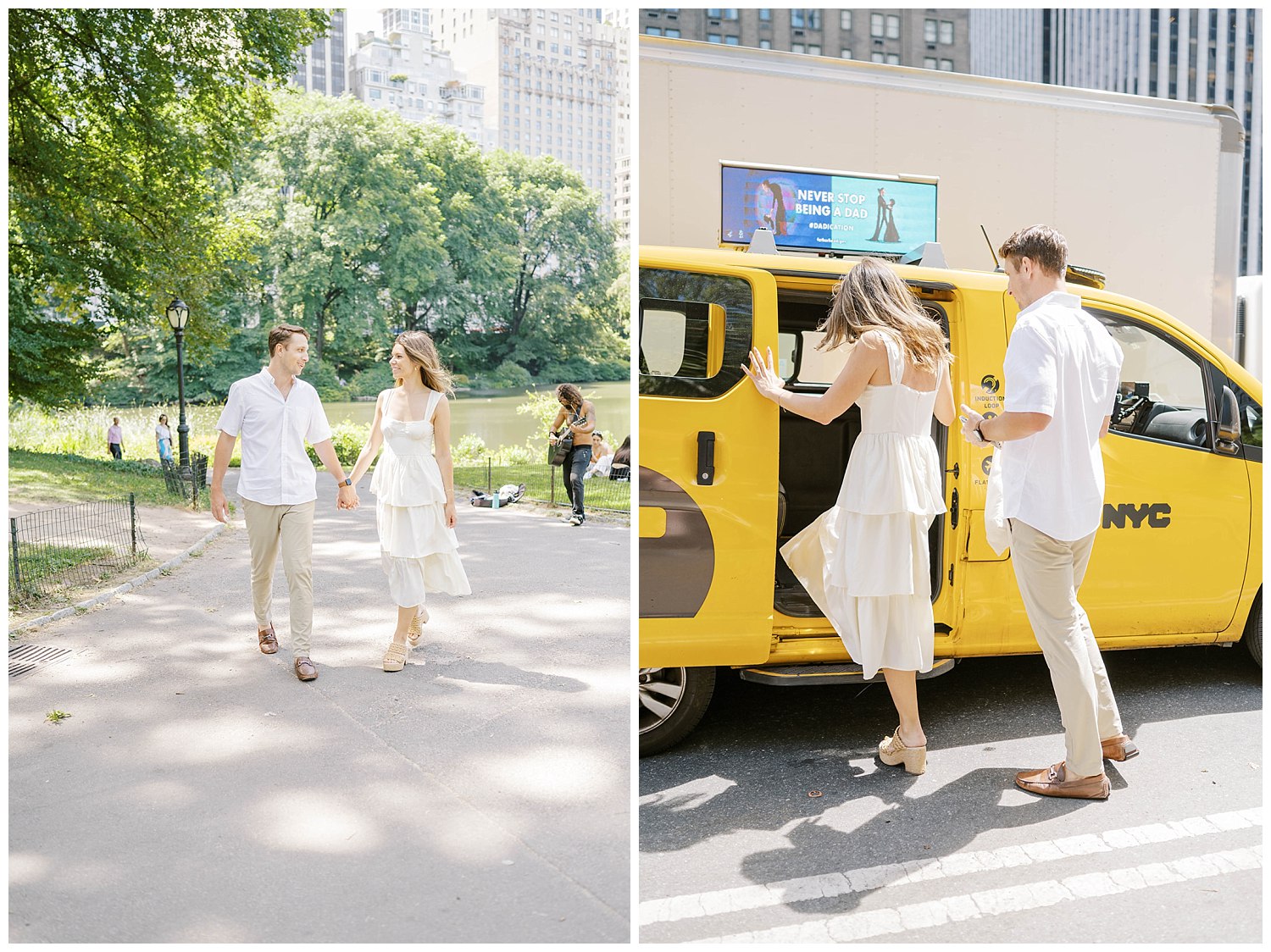 couple getting into a yellow taxi in New York City
