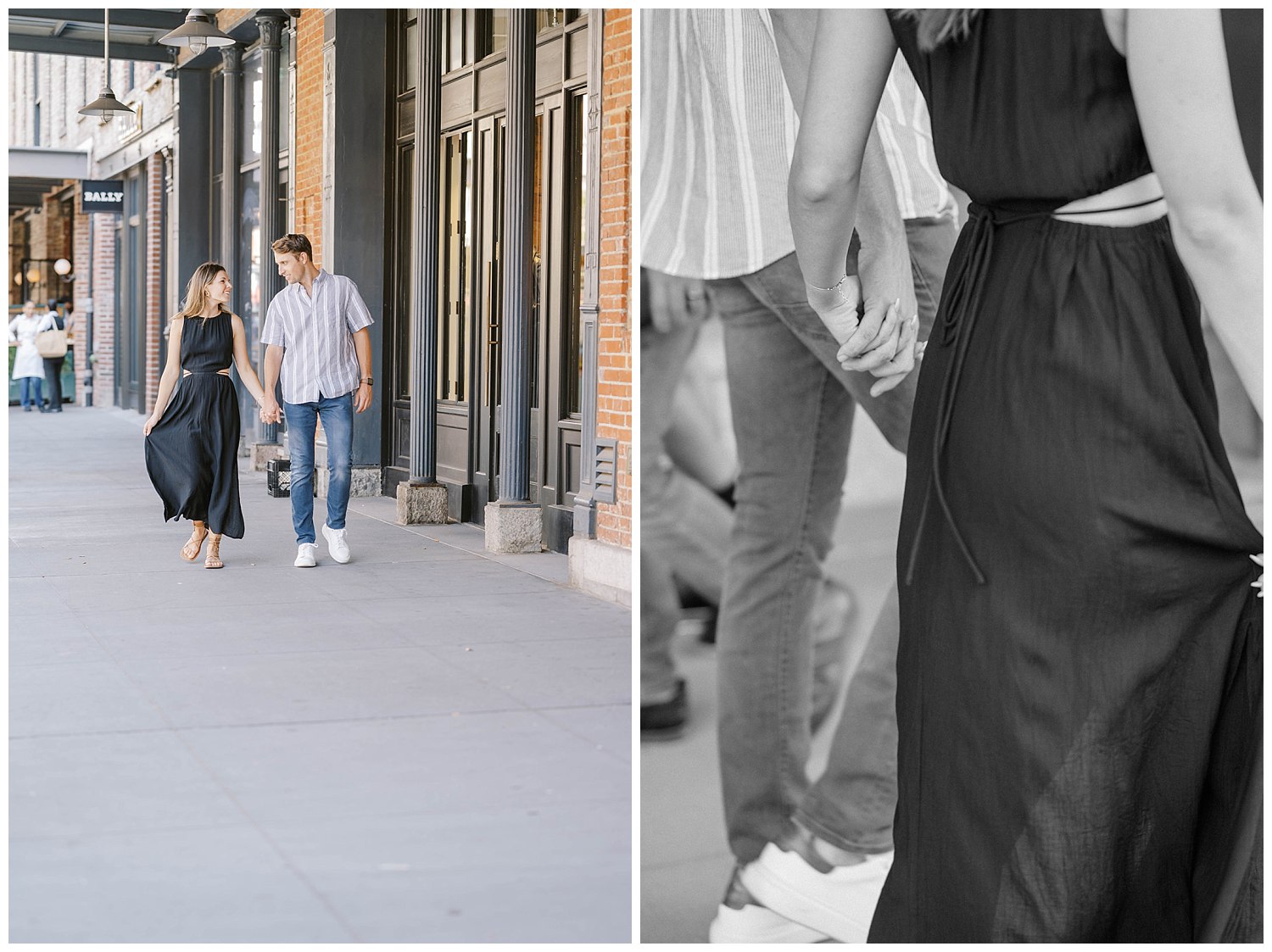 couple holding hands and walking down the street in New York City