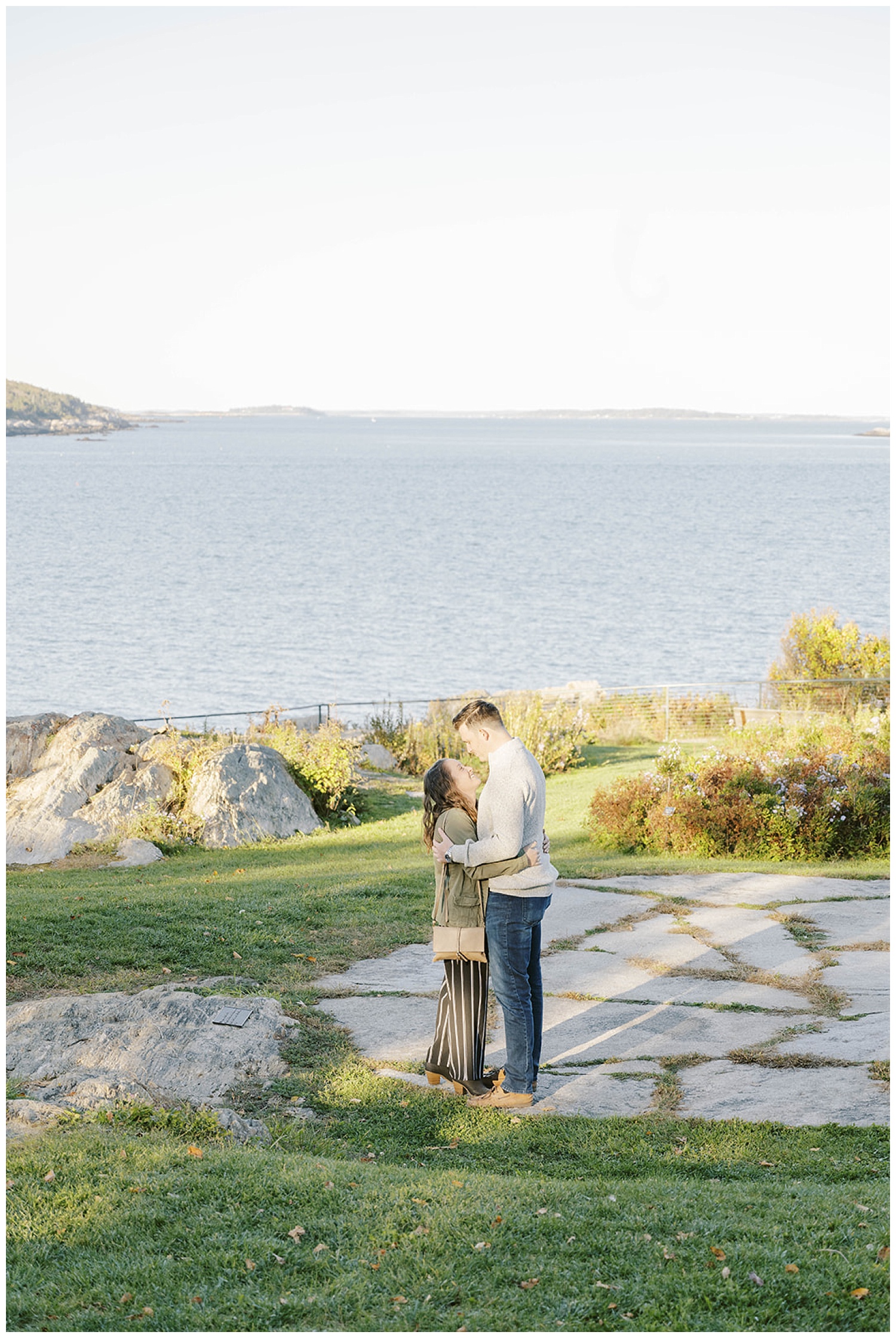 Maine engagement photographer shooting a proposal at Fort Williams Park