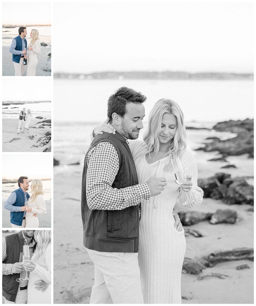 Candid moments of laughing during their winter engagement session