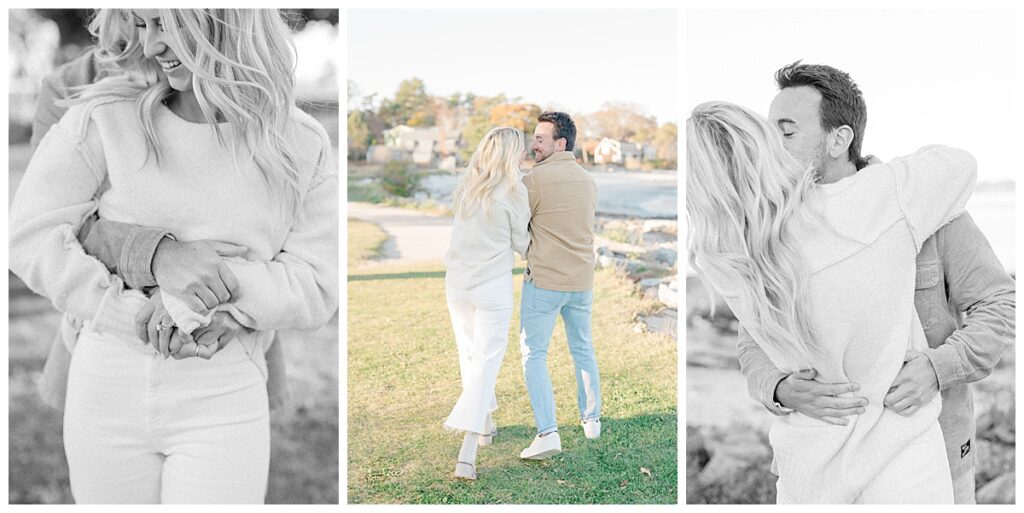 Romantic winter engagement session on a New hampshire beach.