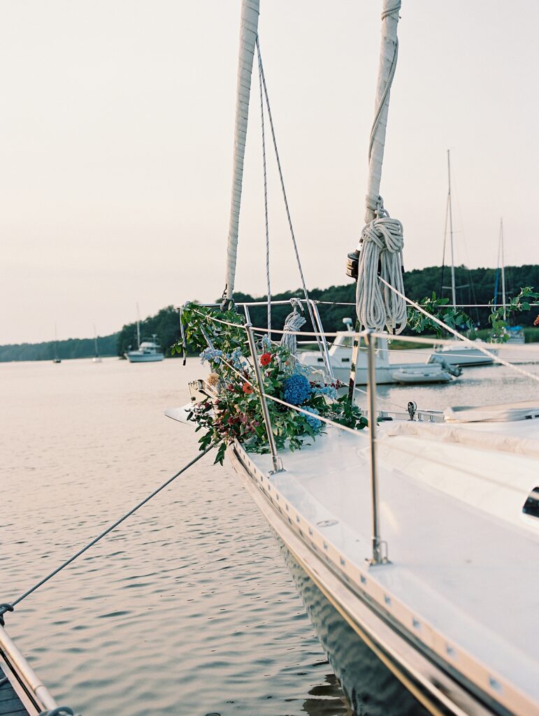 floral detail of a wedding boat