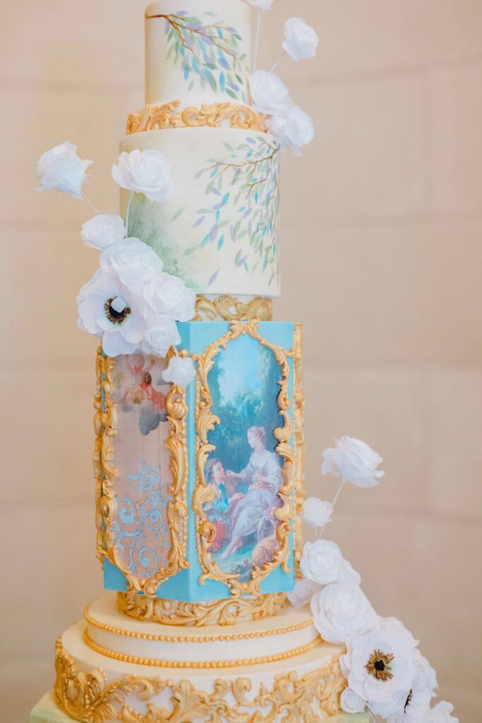 Garden-inspired wedding cake at Aldrich Mansion with fresh florals