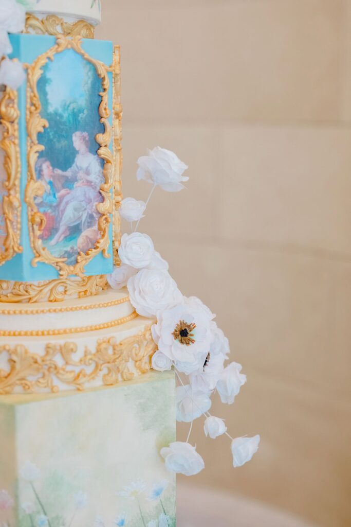 Classic white tiered wedding cake at Aldrich Mansion in Rhode Island