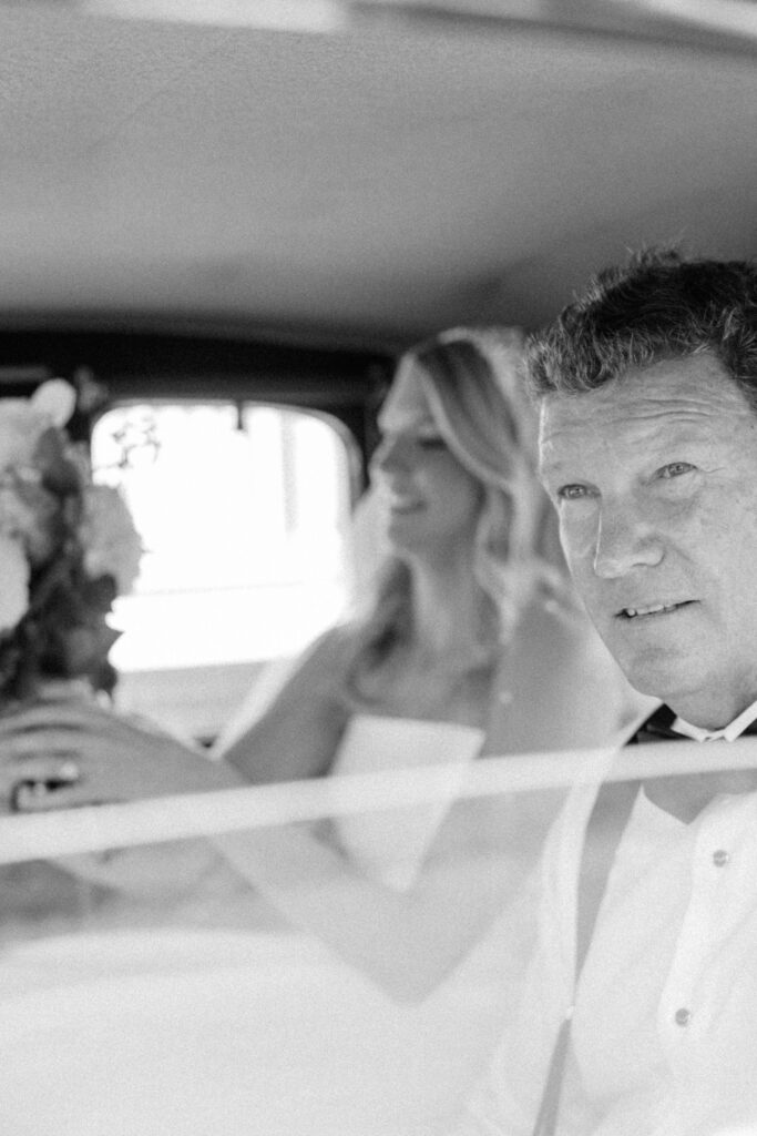 Emotional moment as father of the bride sees her in her gown at the historic Eisenhower House in Newport, Rhode Island.