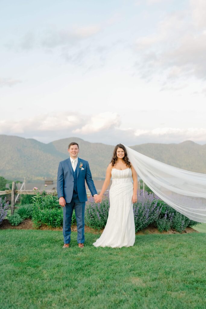 Sunset wedding portraits by the reservoir at Mountain Top Resort in Vermont.