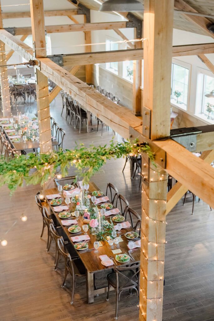 Wedding reception details with citrus-inspired decor in Chittenden, Vermont.