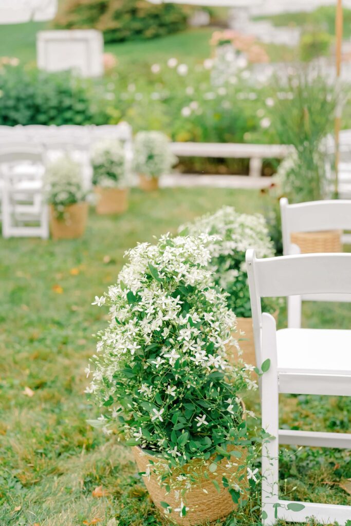 Wedding ceremony seating and aisle details arranged for a Vermont wedding, reflecting thoughtful design and care.