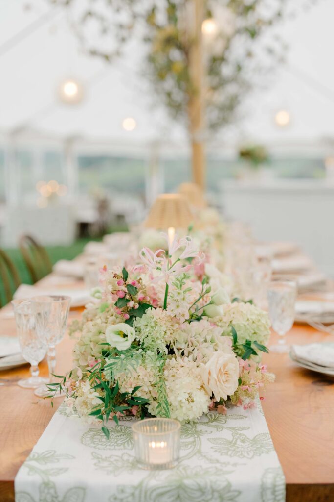 Overall reception room design captured at a Vermont wedding, showcasing the layout and atmosphere.